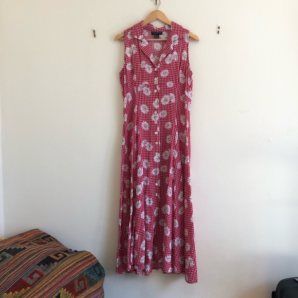 ❤️🌼 Vintage Red Gingham Daisy Picnic Dress 🌼❤️ - Picture 2 of 8